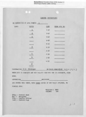 Thumbnail for Records Relating to Operations "Birddog" and "Doorknob" > Loading Instructions, Traffic Officer Copy: Second Allocation (Third Day)