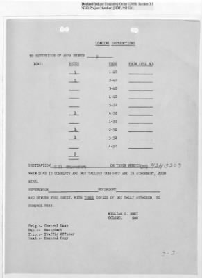 Thumbnail for Records Relating to Operations "Birddog" and "Doorknob" > Loading Instructions, Traffic Officer Copy: Second Allocation (Third Day)