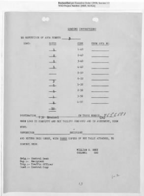 Thumbnail for Records Relating to Operations "Birddog" and "Doorknob" > Loading Instructions, Traffic Officer Copy: Second Allocation (Third Day)