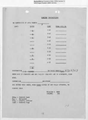 Thumbnail for Records Relating to Operations "Birddog" and "Doorknob" > Loading Instructions, Traffic Officer Copy: Second Allocation (Third Day)