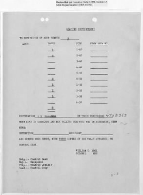 Thumbnail for Records Relating to Operations "Birddog" and "Doorknob" > Loading Instructions, Traffic Officer Copy: Second Allocation (Third Day)