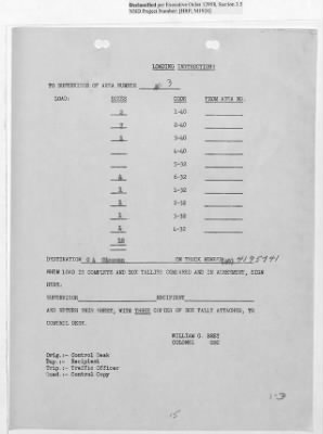 Thumbnail for Records Relating to Operations "Birddog" and "Doorknob" > Loading Instructions, Traffic Officer Copy: Second Allocation (Third Day)