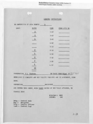 Thumbnail for Records Relating to Operations "Birddog" and "Doorknob" > Loading Instructions, Traffic Officer Copy: Second Allocation (Third Day)