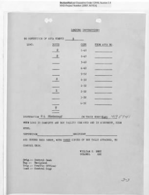 Thumbnail for Records Relating to Operations "Birddog" and "Doorknob" > Loading Instructions, Traffic Officer Copy: Second Allocation (Third Day)