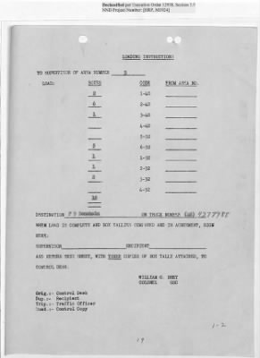 Thumbnail for Records Relating to Operations "Birddog" and "Doorknob" > Loading Instructions, Traffic Officer Copy: Second Allocation (Third Day)