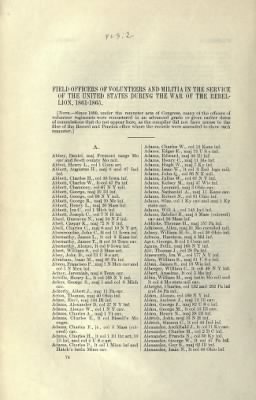 Thumbnail for US Army Historical Register - Volume 2 > Part III - Field Officers of Volunteers and Militia of the US During the Civil War