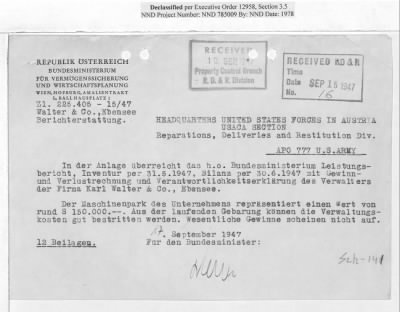 Thumbnail for Reports on Trusteeships > Sch 141a Dipl. Ing. C. Walter & Co.: Correspondence