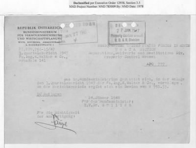 Thumbnail for Reports on Trusteeships > Sch 141a Dipl. Ing. C. Walter & Co.: Correspondence