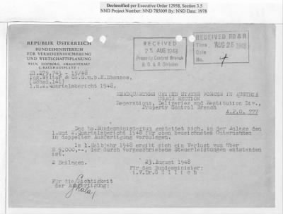 Thumbnail for Reports on Trusteeships > Sch 141a Dipl. Ing. C. Walter & Co.: Correspondence