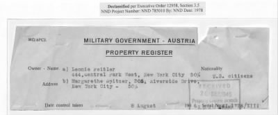 Thumbnail for Cases and Reports Relating to Property and Equipment Released by Vienna Area Command (VAC) to the Austrian Government > V1.1726/XIII Margarethe Spitzer And Leonie Feitler