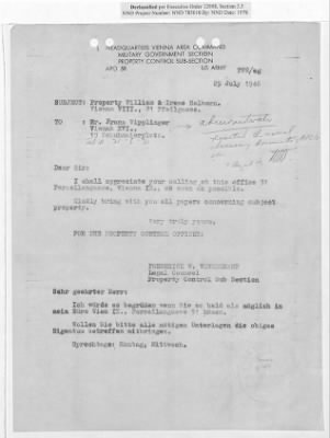 Thumbnail for Cases and Reports Pertaining to Property Administered by the Vienna Area Command (VAC) > PC/V/II/104 William And Irene Holborn