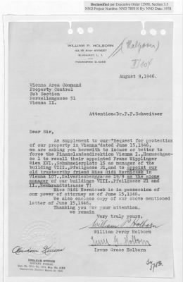 Cases and Reports Pertaining to Property Administered by the Vienna Area Command (VAC) > PC/V/II/104 William And Irene Holborn