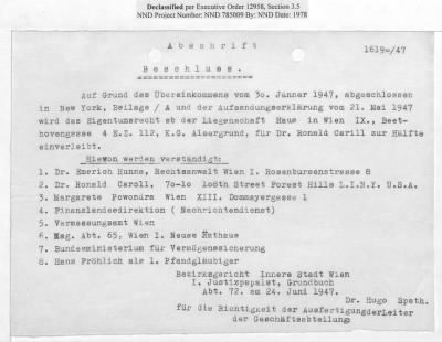 Thumbnail for Cases and Reports Pertaining to Property Administered by the Vienna Area Command (VAC) > PC/V/IX/100 Ronald Caroll (Bronislav Goldman) (January 1947-February 1948)