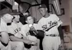 Thumbnail for Leroy "Satchel" Paige shows grip to Mantle, Reynolds, Dimaggio