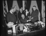 Thumbnail for L TO R- JOSEPH H. BIBEN, EDITOR AND PUBLISHER OF AMERICAN HEBREW; REP. EMMANUEL CELLER OF NY; PROF. DANIEL CASEY OF GEORGETOWN UNIVERSITY; DR. MEYER JACOBSTEIN OF MEDAL AWARD COMMITTEE; ALLAN DINABURG; MRS. MAURICE GOLDMAN, AND GEN. HUGH S. JOHNSON.jpg