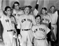 Thumbnail for Phil Rizzuto, Cliff Mapes, Casey Stengel, Charlie Silvera (background), Joe Page (foreground), Gus Niarhos and Fred Sanford .JPG