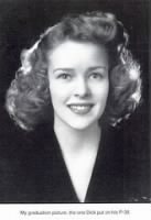 Marge Vattendahl's graduation picture,on the nose of Dick's P-38.jpg