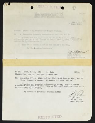 Thumbnail for Unit Records > 7 Mar 1944, Return of Application for Flight Training, 424th Bomb Squad