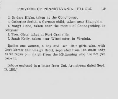 Volume I > Officers and Soldiers in the Service of the Province of Pennsylvania. 1744-1765.