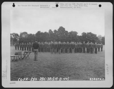 Awards > Colonel Harry Leber, Commanding Officer, Presented Medals To Men Of The 381St Bomb Group During A Ceremony On 18 August 1944 At 8Th Air Force Station 167, England.