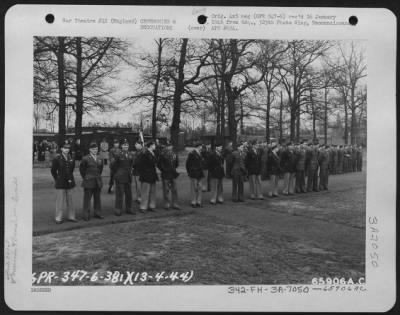 Thumbnail for Awards > Ceremony For Presenation Of Awards To Officers And Enlisted Men Of The 381S Bomb Group, England, On 13 April 1944.