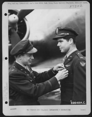 Thumbnail for Awards > Lt. Charles J. Garner Of The 490Th Bomb Group Is Awarded The Distinguished Flying Cross During A Ceremony At An 8Th Air Force Base In England On 21 October 1944.