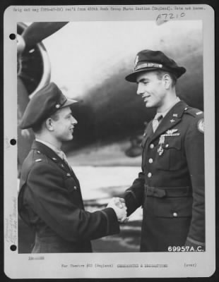 Thumbnail for Awards > Lt. Bryant Of The 490Th Bomb Group Is Presented The Distinguished Flying Cross During A Ceremony At An 8Th Air Force Base In England On 21 October 1944.