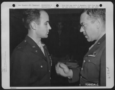 Thumbnail for Awards > 2Nd Lt. William D. Cargill, Attached To Hdq., 1St Bomb Division, Is Presented The Distinguished Flying Cross During A Ceremony At An 8Th Air Force Base In England On 16 July 1943.