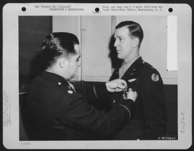 Thumbnail for Awards > Lt. Case Of The 753Rd Bomb Squadron, 458Th Bomb Group, Is Presented The Distinguished Flying Cross During A Ceremony At An Air Base Somewhere In England. 20 November 1944.