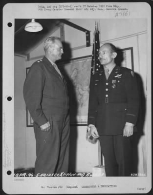 Thumbnail for Awards > Colonel Mclelland (Right) Of 9Th Troop Carrier Command Poses With Major General Paul L. Williams After Receiving The Distinguished Flying Cross At An Air Base Somewhere In England.  1 November 1944.