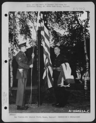 Thumbnail for Dedications > The Union Jack Has Just Been Lowered And The Stars And Stripes Go Up In Its Place Over Station 150 On Boxted Field, Essex After The Former Raf Base Was Turned Over To The 386Th Bomb Group On 26 August 1943.