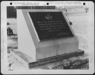 Thumbnail for Memorials & Plaques > Memorial Plaque Presented To O.C. Raf Station By U.S.A.A.F. Troop Carrier Units 1944-5.  This Plaque Is Set In Portland Stone Underneath Station Flag Staff And Is Enclosed By A Small Garden At Former Aaf Station, Cottesmore, Oakham, Rutland, England.