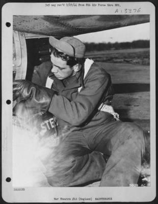 Thumbnail for General > Sgt. William G. Hornung, ball turret gunner, of 6828 South Racine Ave., Chicago, Ill., works on the ball turret on his plane.