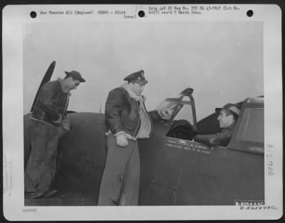 Thumbnail for Pilot > Two Test Pilots At The Warrington Burtonwood Air Depot In England, Where Flak-Torn Planes Are Repaired And Modified For Future Missions, Chat Together Just Before The Plane Is Taken Up For A Test Flight.  They Are, 1St Lt. William T. Maier Of Dowagiac, Mi