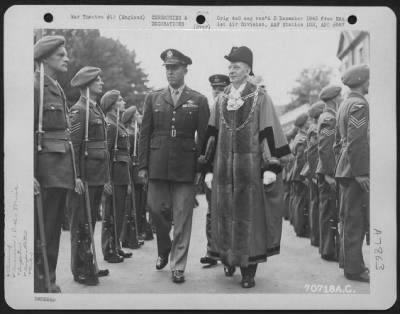 Thumbnail for Miscellaneous > Accompanies By British Officals, Major General Howard M. Turner, Commanding General Of The 1St Air Division, Inspects Raf Troops During Ceremonies On 19 July 1945 When He Was Presented The Freedom Of The Borough Of Bedford, England.