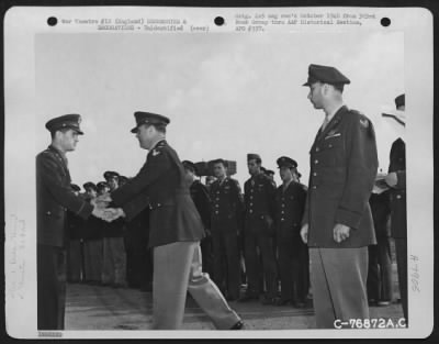 Thumbnail for Unidentified > An Officer Of The 303Rd Bomb Group Is Congratulated After Receiving An Award During A Ceremony At An Air Base Somewhere In England.  4 June 1943.