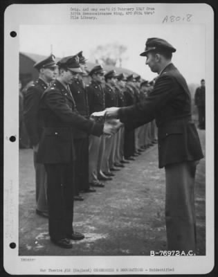 Thumbnail for Unidentified > A Members Of The 568Th Bomb Squadron, 390Th Bomb Group, Receives An Award During A Ceremony At An Air Base In England.  20 January 1944.