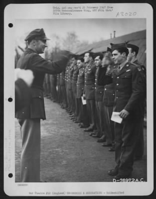 Thumbnail for Unidentified > A Members Of The 568Th Bomb Squadron, 390Th Bomb Group, Receives An Award During A Ceremony At An Air Base In England.  20 January 1944.