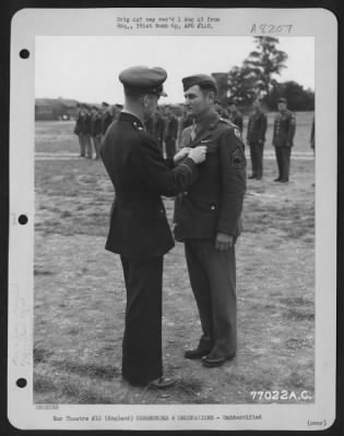 Thumbnail for Unidentified > Brig. Gen. Samuel E. Anderson Congratulates A Member Of The 391St Bomb Group On Receiving The Legion Of Merit During A Ceremony At An Air Base In England.  27 July 1944.