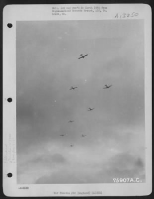 Thumbnail for General > A Pattern Of Transport Planes And Gliders Is Pictured Against A Grey English Sky As The 439Th Troop Carrier Group Sends Load After Load Of Airborne Infantrymen To France Where Allied Forces Are Fighting For The Liberation Of Europe.  7 June 1944.