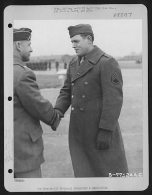 Thumbnail for Unidentified > Brig. Gen. Murray C. Woodbury Congratulates A Member Of The 353Rd Fighter Group After Presenting Him An Award During A Ceremony At An Air Base In England.  10 November 1944.