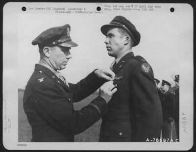 Thumbnail for Unidentified > An Officer Presents An Award To A Member Of The 314Th Service Group Of The 364Th Fighter Group During A Ceremony At An Airbase Somewhere In England.  28 April 1944.