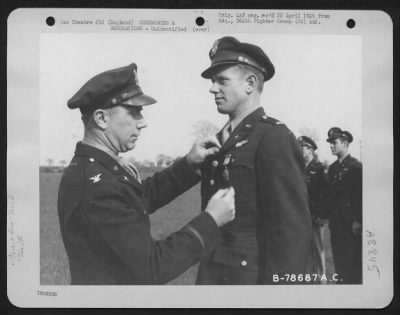 Thumbnail for Unidentified > An Officer Presents An Award To A Member Of The 314Th Service Group Of The 364Th Fighter Group During A Ceremony At An Airbase Somewhere In England.  28 April 1944.