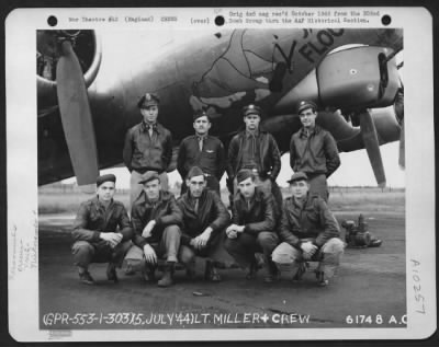 Thumbnail for General > Lt. Miller And Crew Of The 303Rd Bomb Group Beside A Boeing B-17, "Flying Fortress" 'The Flouse'.  England.  5 July 1944.