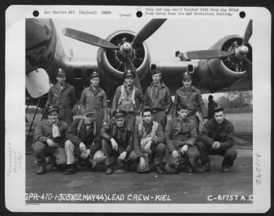 Thumbnail for General > Lt. Eisenhart And Captain Quinn With Lead Crew On Bombing Mission To Kiel, Belguim, Beside A Boeing B-17, "Flying Fortress".  303Rd Bomb Group.   England, 22 May 1944.