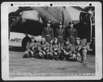 Thumbnail for General > Lt. Charnick And Crew On 303Rd Bomb Group Beside The Boeing B-17 Flying Fortress.  England, 6 July 1944.