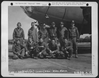 Thumbnail for General > Lead Crew On Bombing Mission To Kiel, Germany, Pose In Front Of The Boeing B-17 "Flying Fortress" 'Jersey Bounce'.  303Rd Bomb Group, England.  19 May 1943.