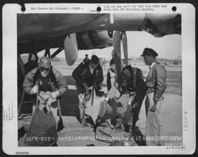 Thumbnail for General > Colonel Laidlaw And Lt. Knudsen'S Crew, Who Have Just Returned From A Mission, Leave Their Plane.  303Rd Bomb Group, England.  24 March 1945.