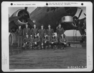 Thumbnail for General > Lt. Wyatt And Crew Of The 493Rd Bomb Group, 8Th Air Force In Front Of A Boeing B-17 Flying Fortress.  England, 5 February 1945.