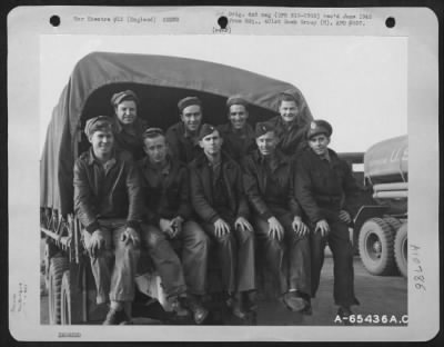 Thumbnail for General > Crew 14 Of The 614Th Bomb Squadron, 401St Bomb Group, Pose In The Back Of One Of The Trucks That Transports Them To And From The Planes At An 8Th Air Force Base In England, 10 July 1944.